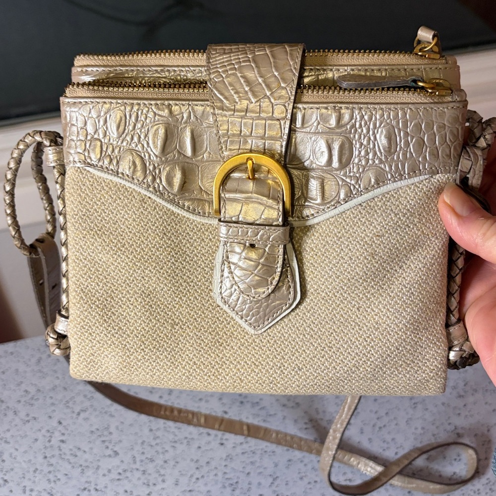 Brahmin Mojito Metallic Leather Crossbody Organizer Purse Croc Bag